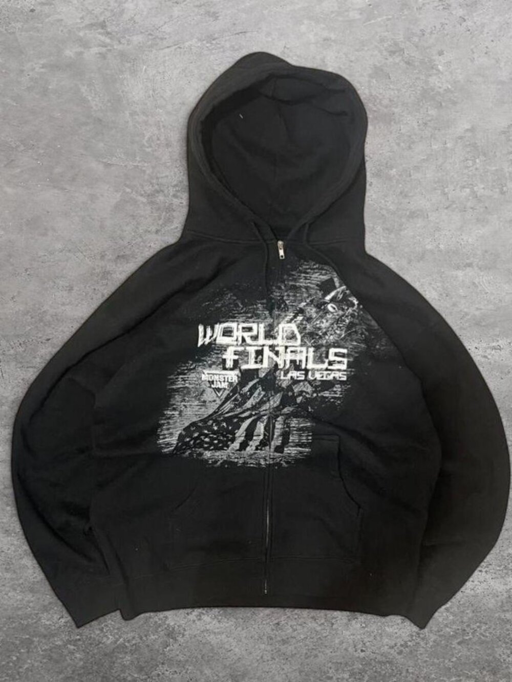 Y2K black zip up hoodie Monster Jam Mens XL